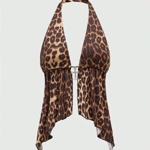 Romwe Leopard Print Halter Top with Center Charm Large